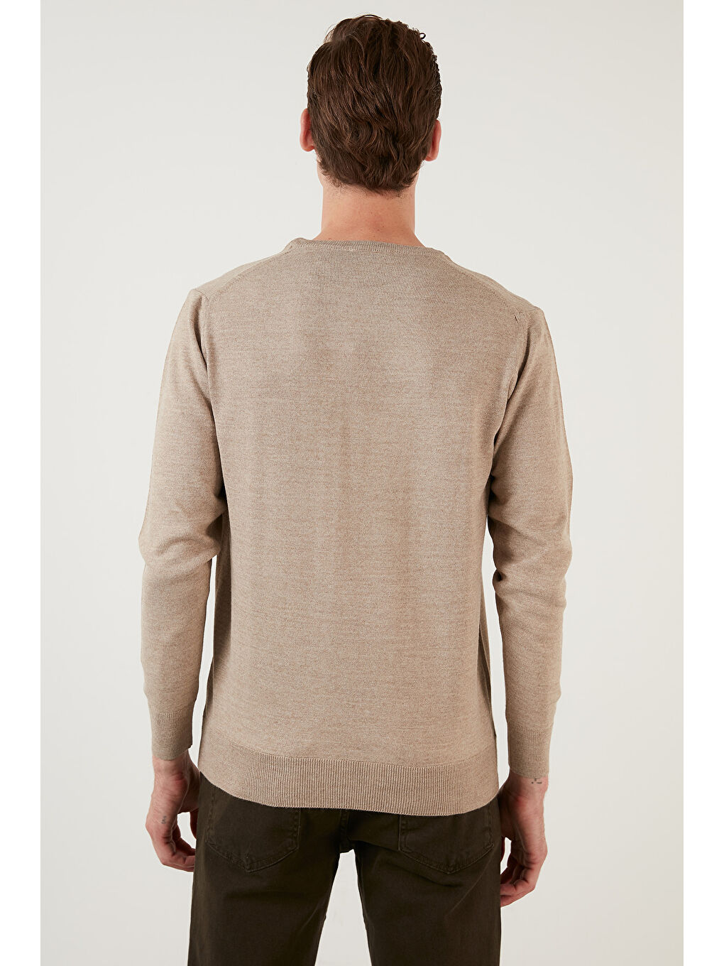 Bej Yünlü Slim Fit Bisiklet Yaka Triko Erkek Kazak 518BISIKLET-5