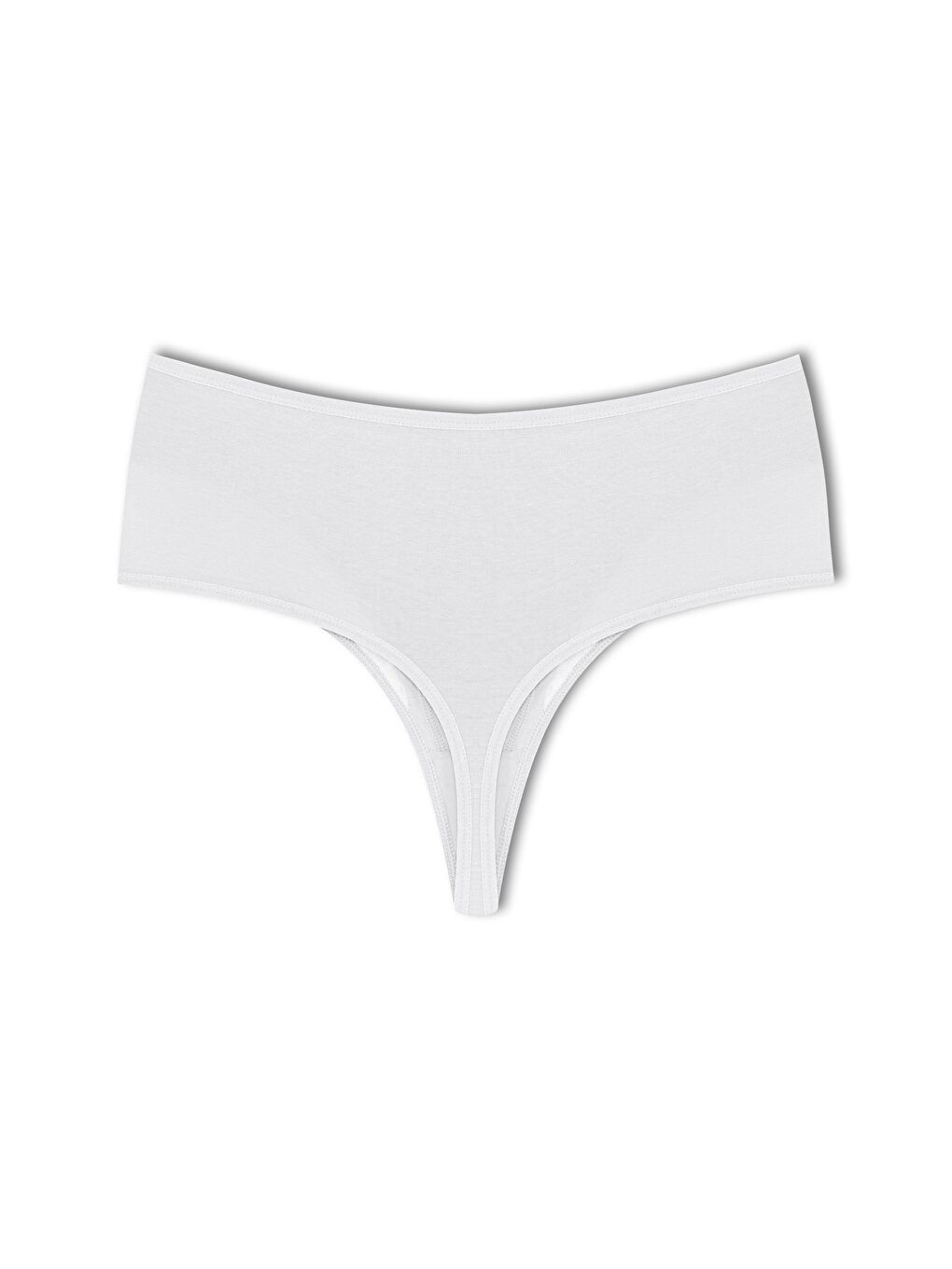 Beyaz Pamuklu Önü Çift Kat Lez Dantel Yüksek Bel Tanga Kadın Külot-1