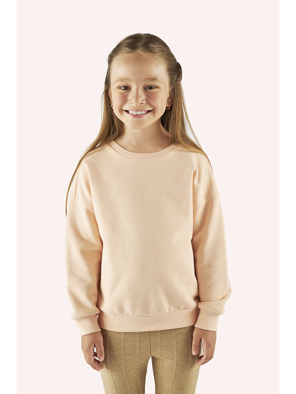 Pembe Kız Çocuk Sırtı Baskı Detaylı Somon Sweatshirt-1