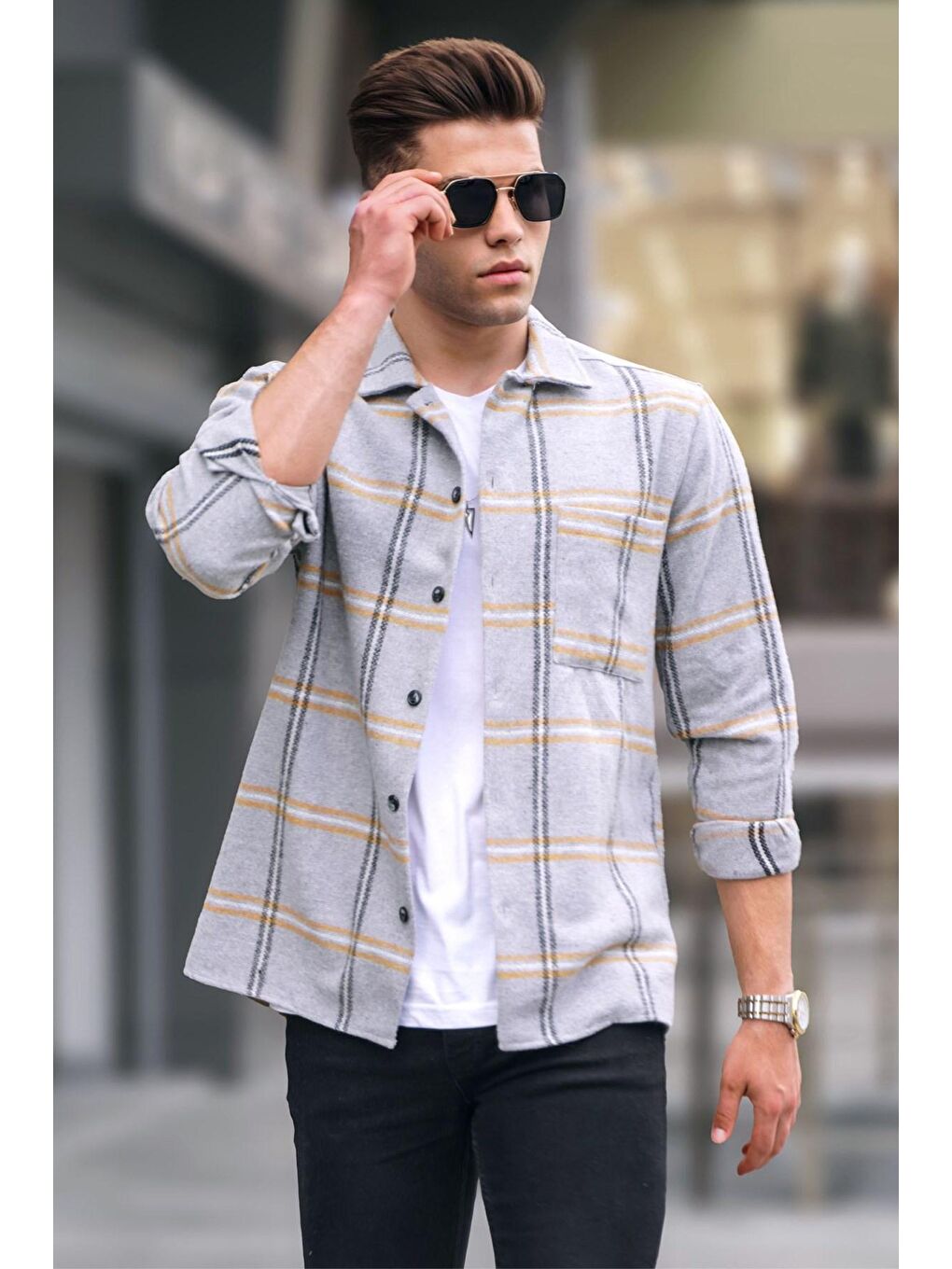 Gri Regular Fit %100 Pamuk Oduncu Gömlek 5556