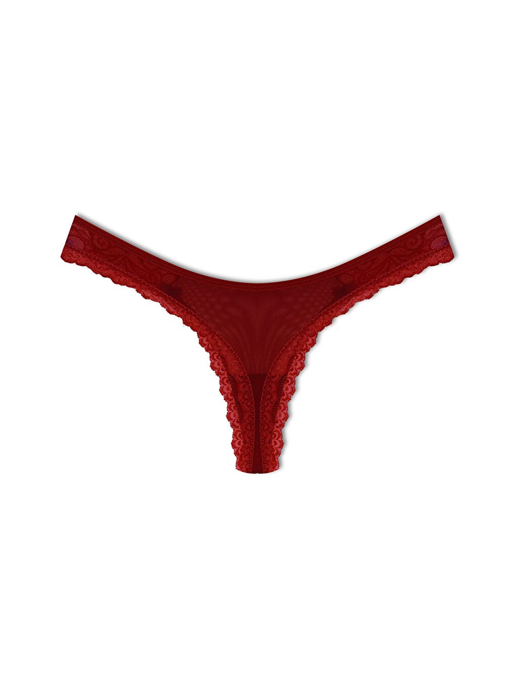 Kırmızı Tül Dantel Tanga Kadın Külot 3'Lü-5