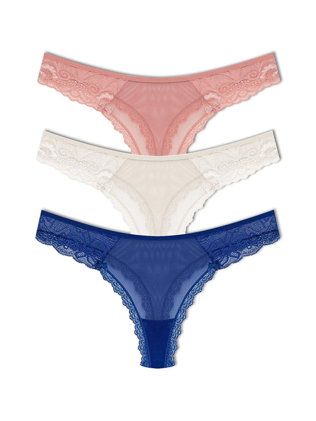 Bej Tül Dantel Tanga Kadın Külot 3'Lü