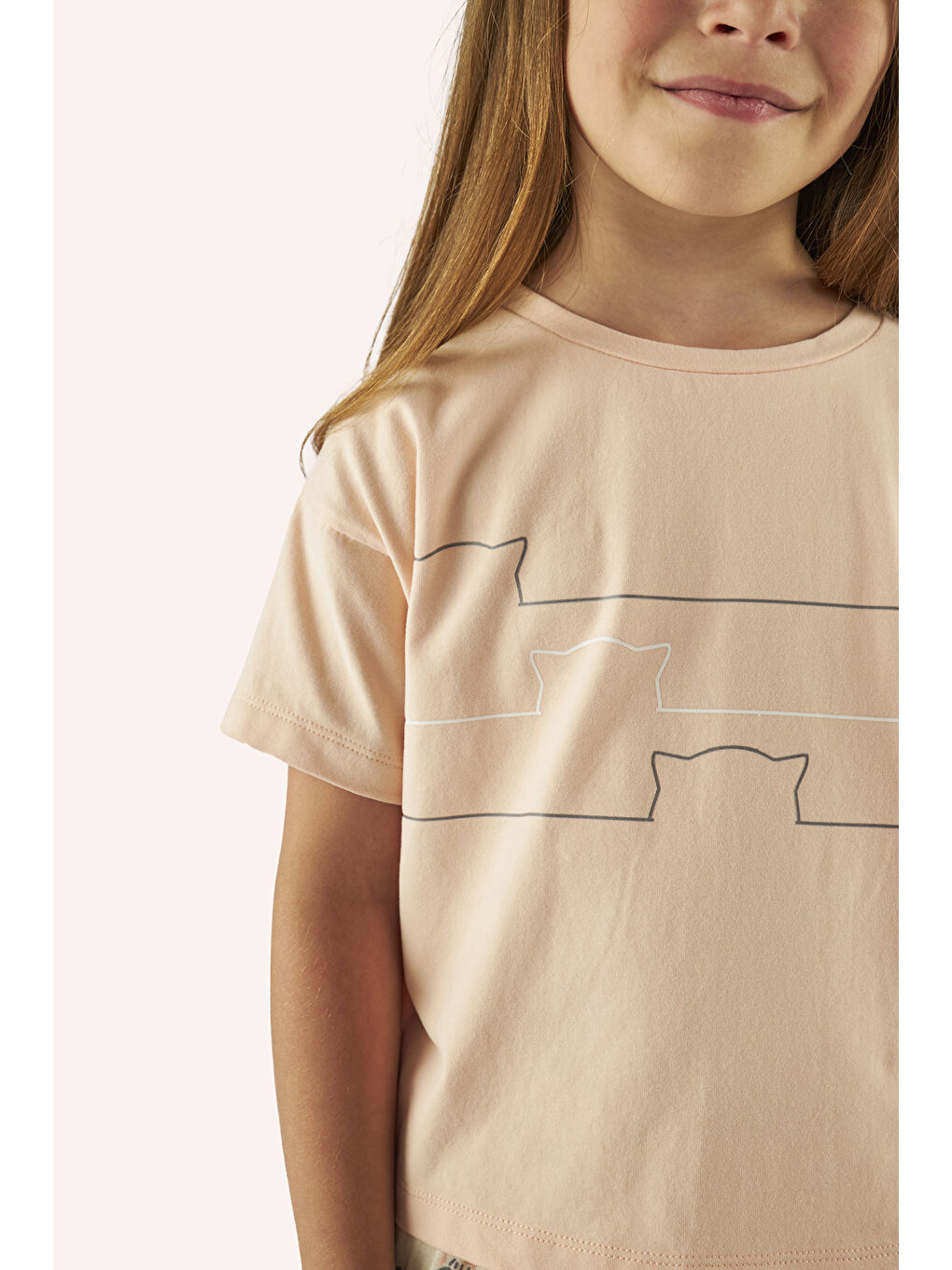 Pembe Kız Çocuk Baskı Detaylı Somon Tişört-1