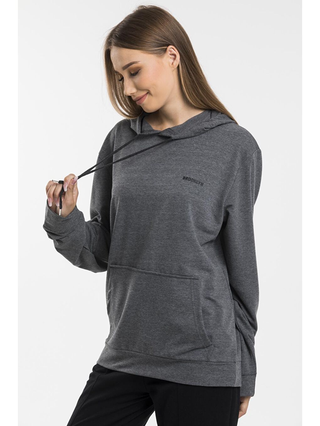 Süperlife Gri Kadın Kapşonlu Regular Fit Baskılı Sweatshirt SPR21K61 - 3