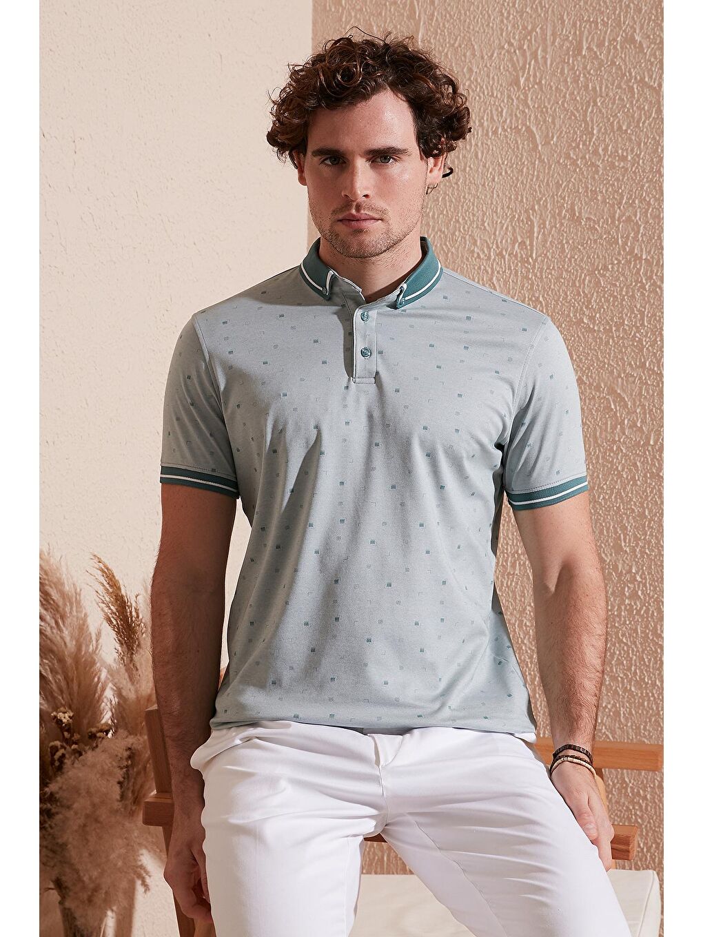 Buratti Yeşil Pamuk Karışımlı Desenli Slim Fit Polo T Shirt 646B3210 - 1