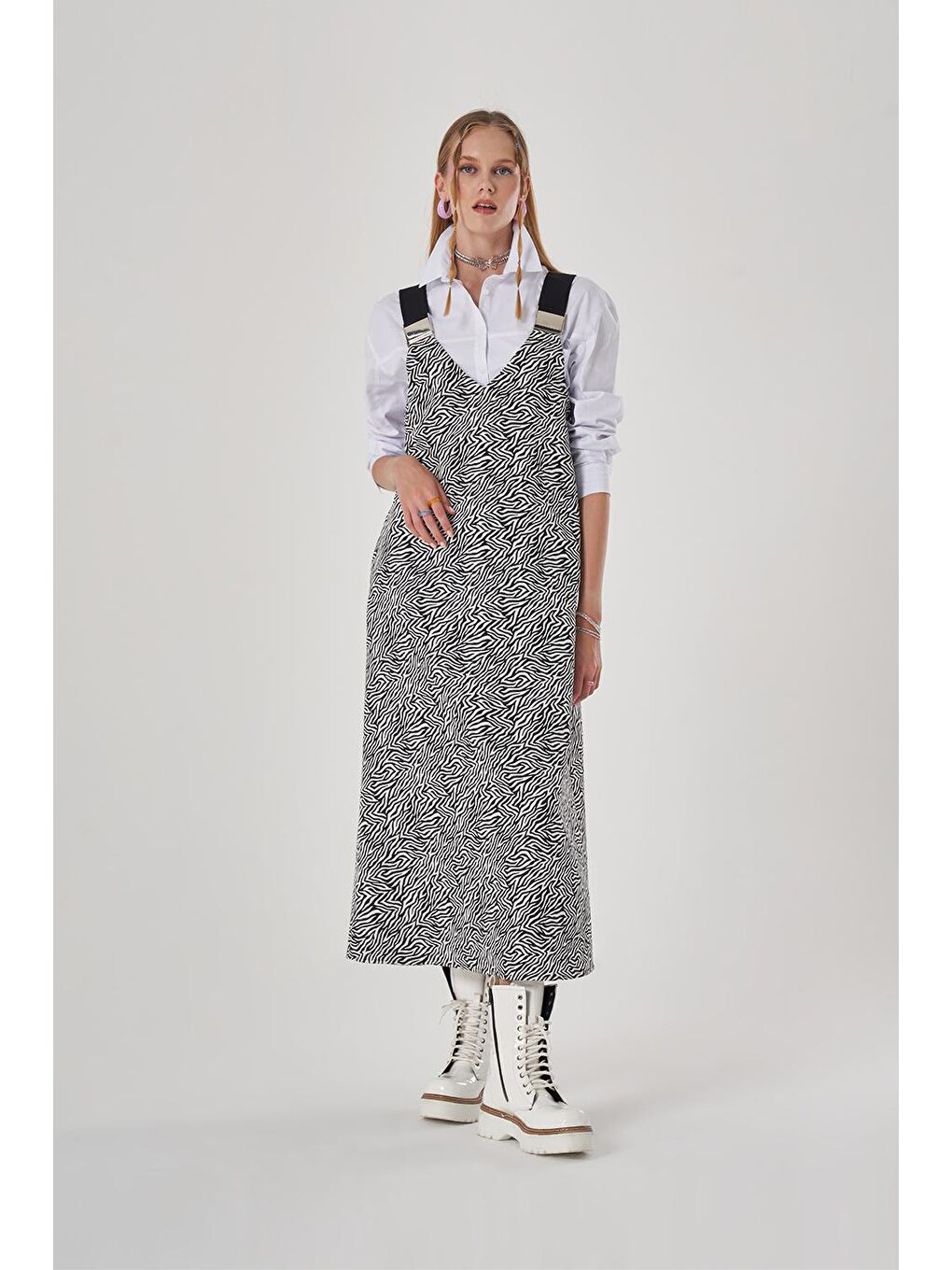 Zebra Desenli Siyah Jile Elbise