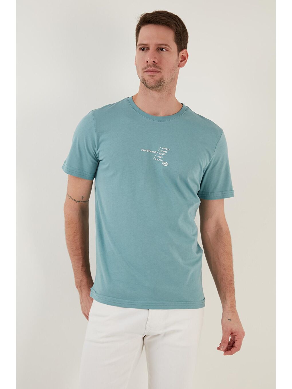 Mavi % 100 Pamuk Regular Fit Bisiklet Yaka Tişört 5902623-1