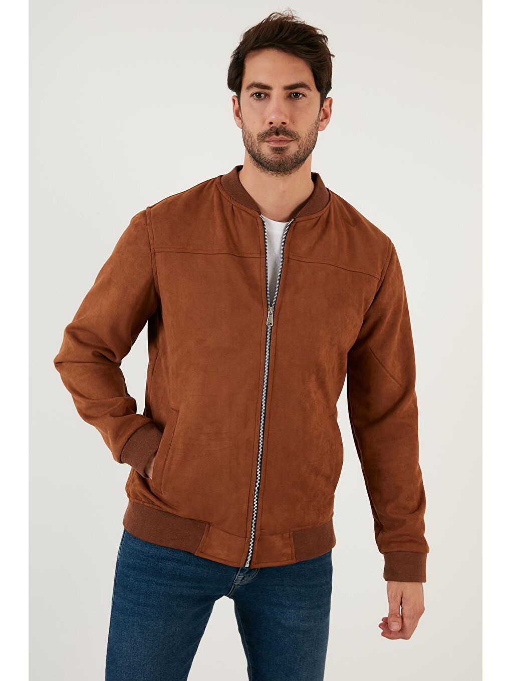 Kahverengi Fermuarlı Cepli Kolej Yaka Bomber Mont 571500S