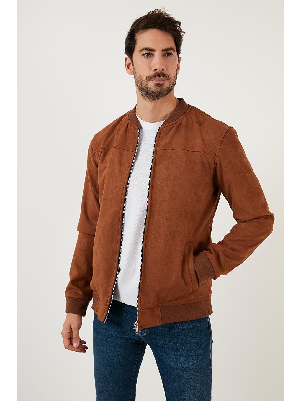 Kahverengi Fermuarlı Cepli Kolej Yaka Bomber Mont 571500S-1