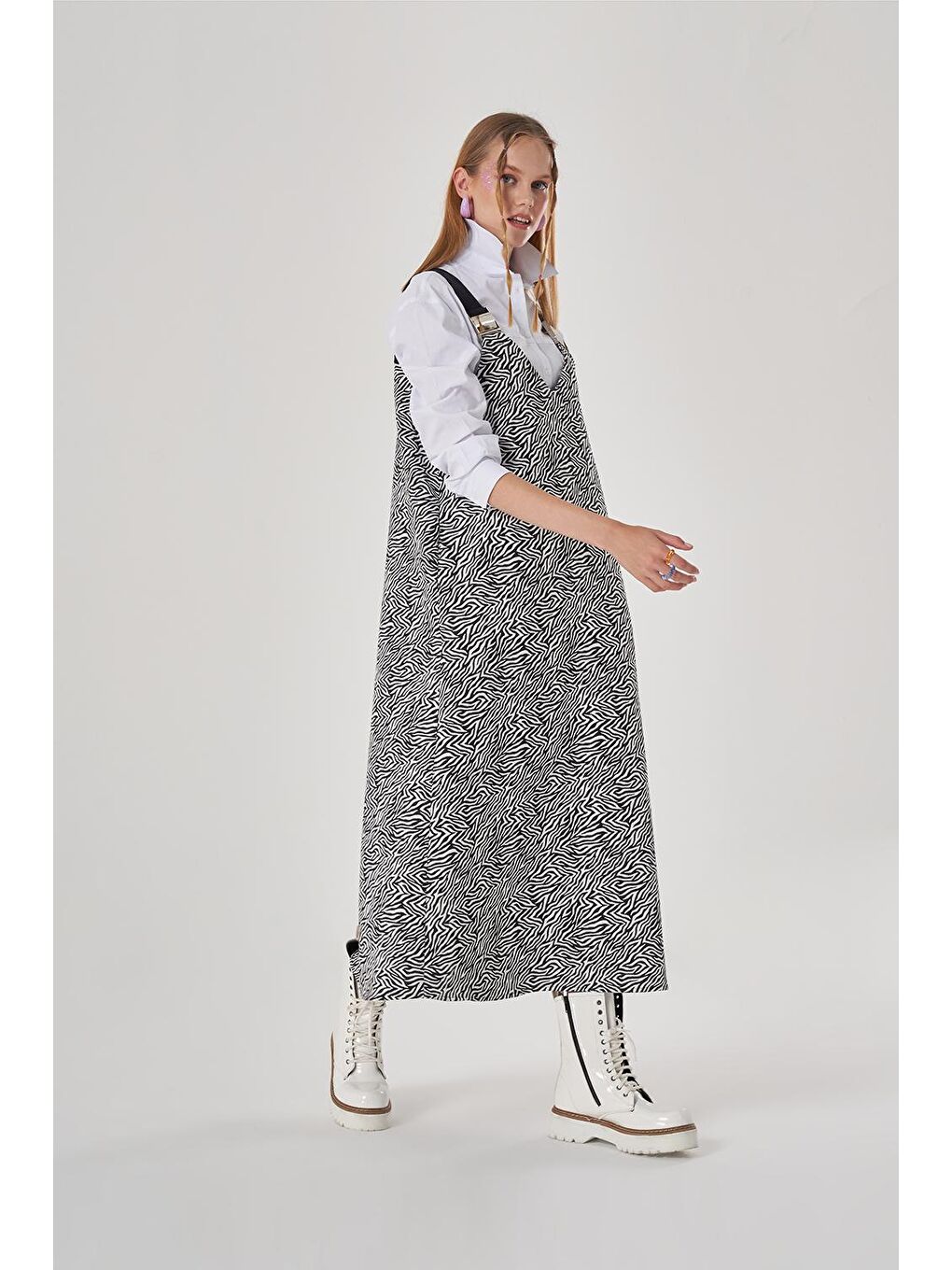 Zebra Desenli Siyah Jile Elbise-2