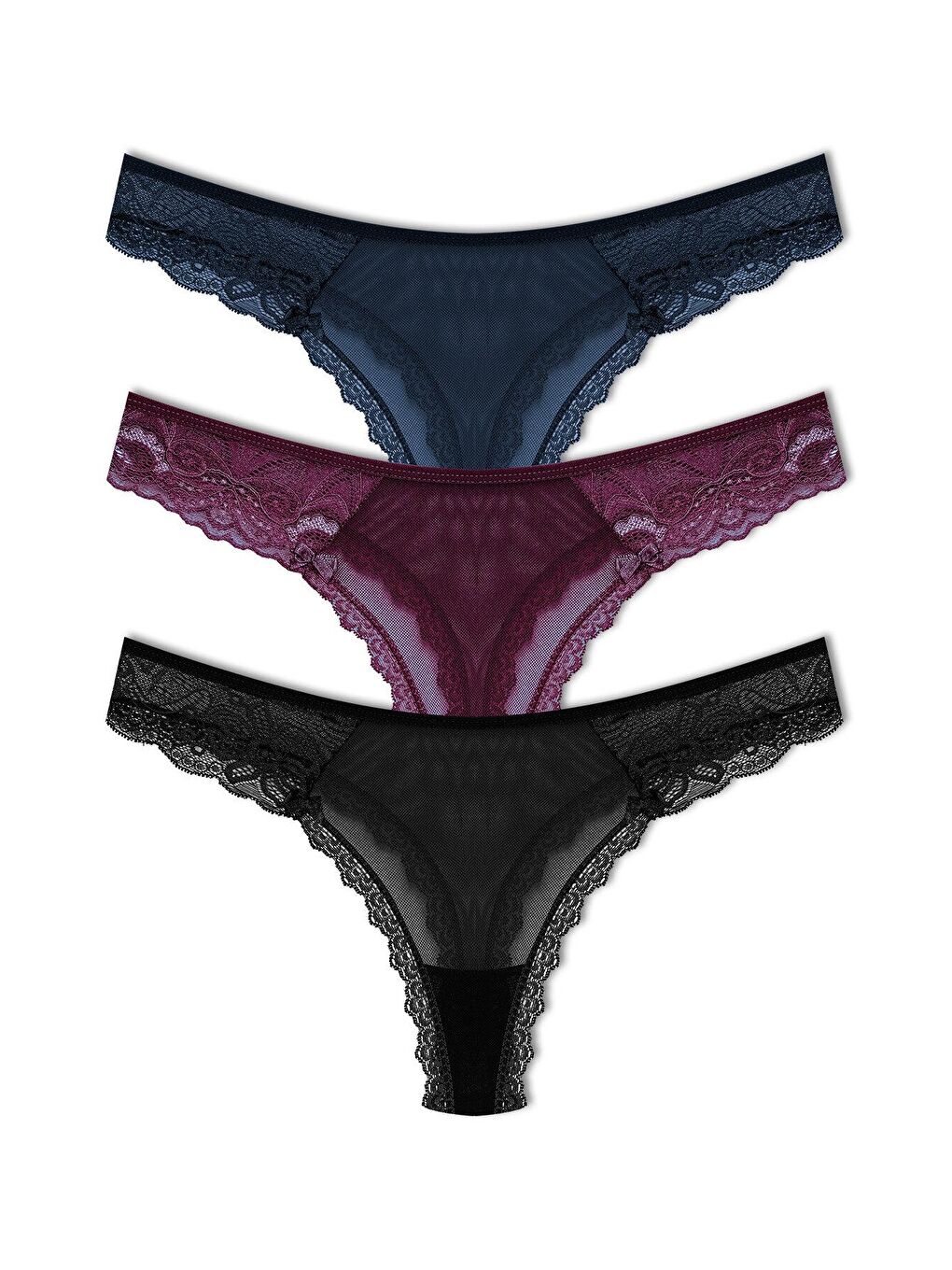 Siyah Tül Dantel Tanga Kadın Külot 3'Lü