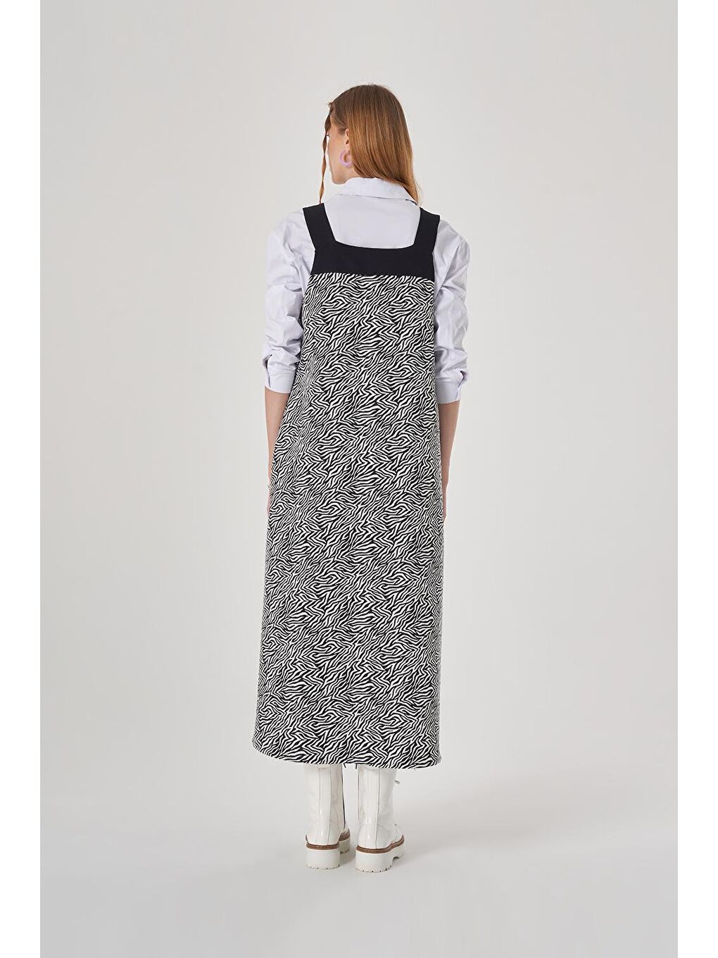 Zebra Desenli Siyah Jile Elbise-3