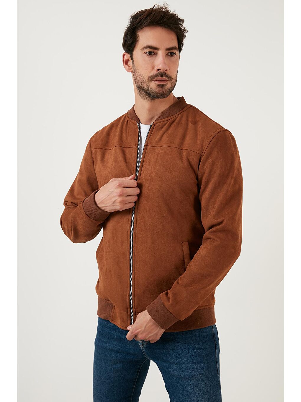 Kahverengi Fermuarlı Cepli Kolej Yaka Bomber Mont 571500S-2