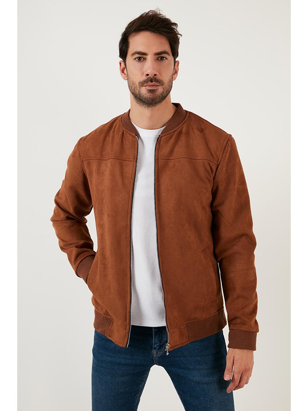 Kahverengi Fermuarlı Cepli Kolej Yaka Bomber Mont 571500S-3