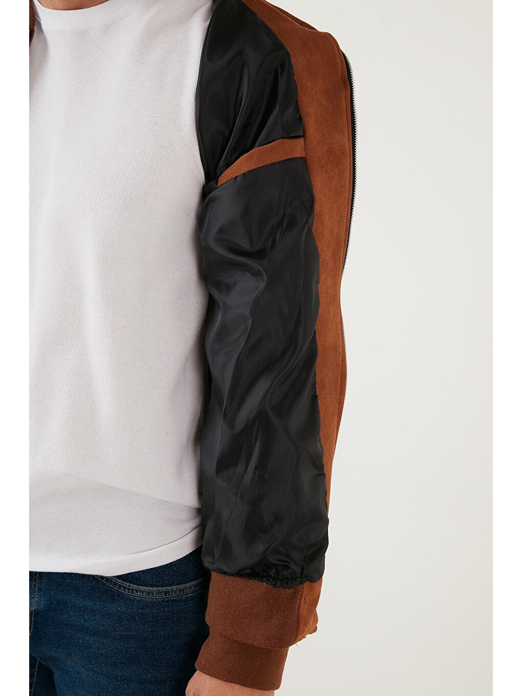 Kahverengi Fermuarlı Cepli Kolej Yaka Bomber Mont 571500S-4