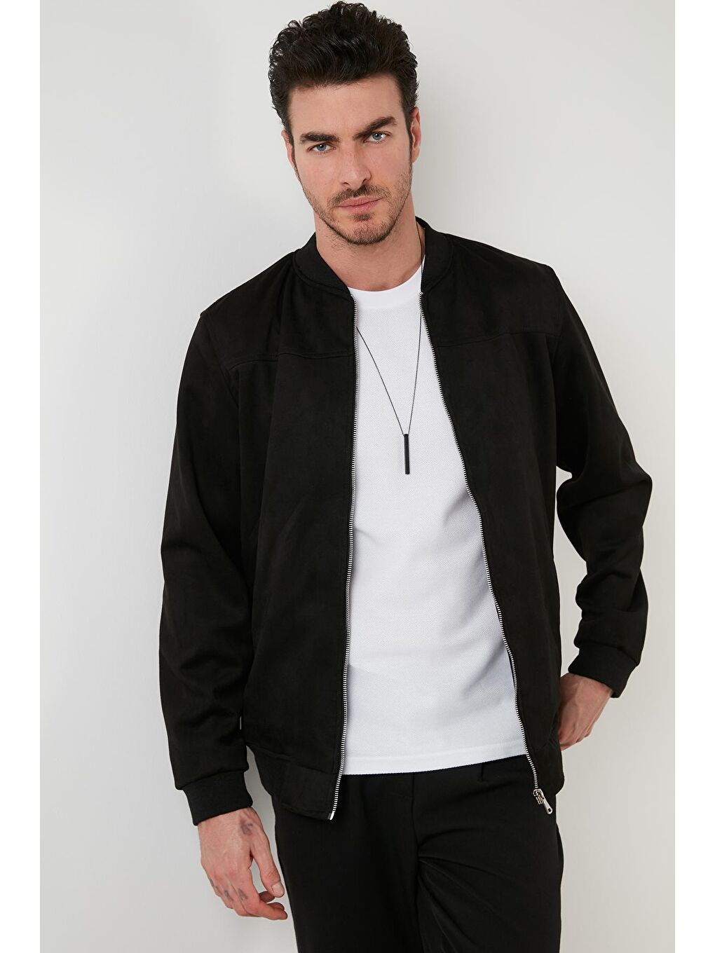 Siyah Fermuarlı Cepli Kolej Yaka Bomber Mont 571500S-1