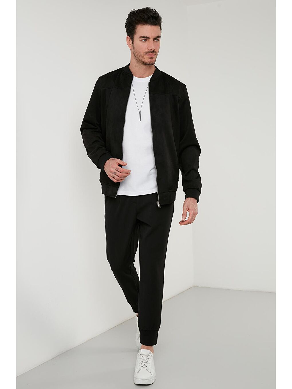 Siyah Fermuarlı Cepli Kolej Yaka Bomber Mont 571500S-3