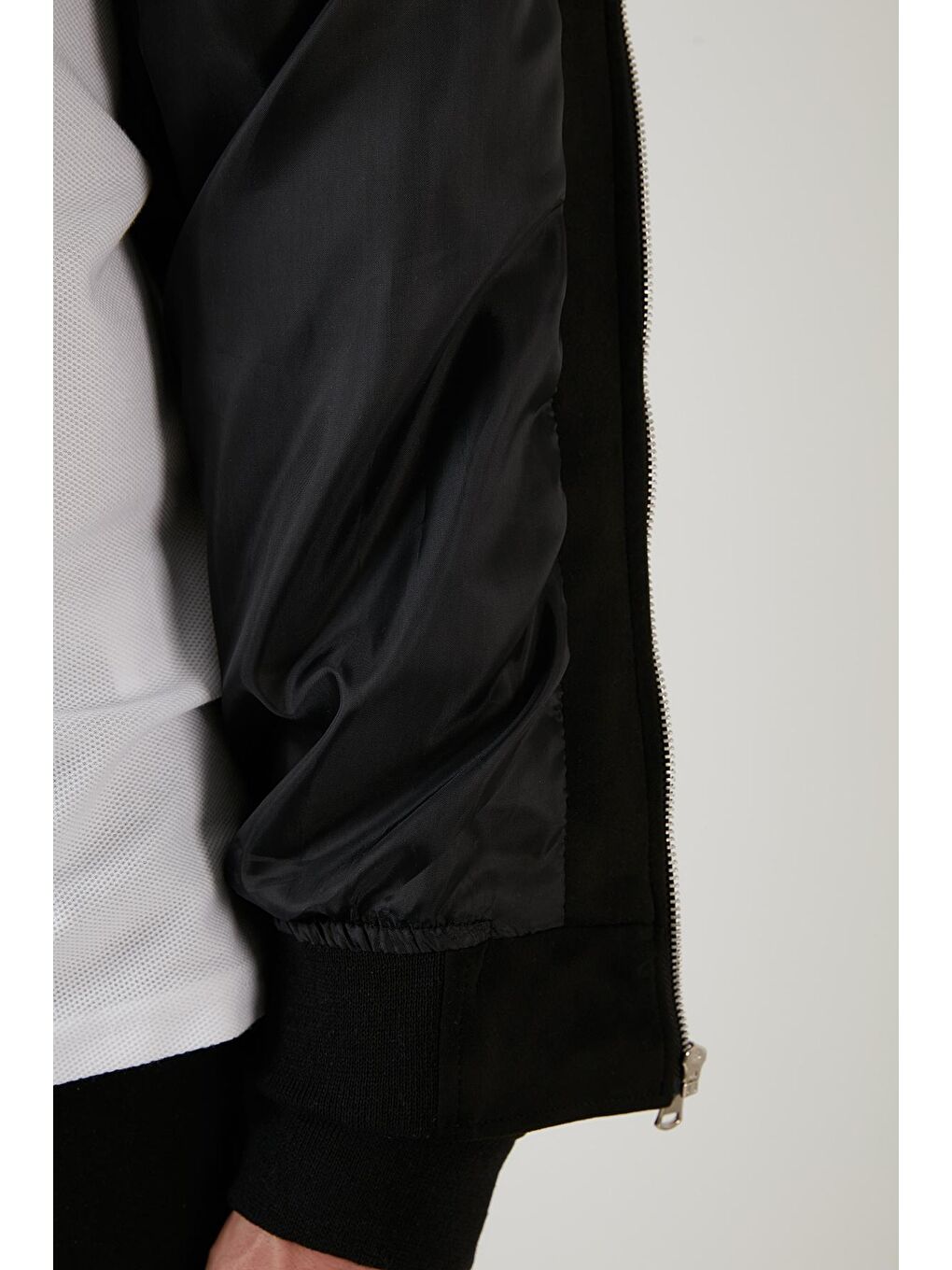 Siyah Fermuarlı Cepli Kolej Yaka Bomber Mont 571500S-4