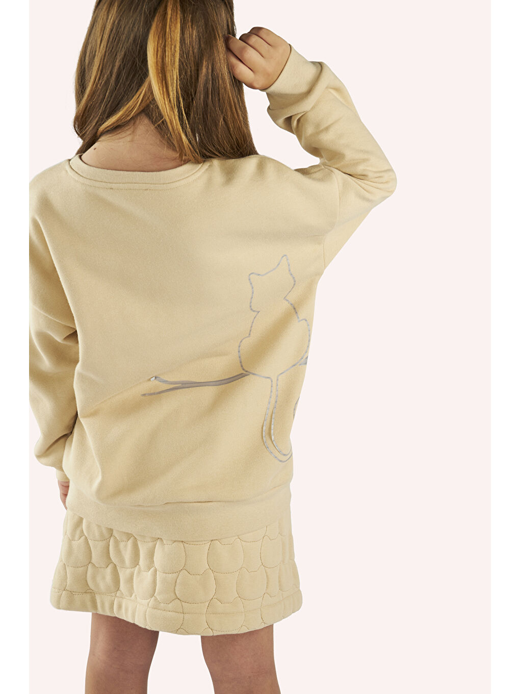 Kız Çocuk Kedi Kapitoneli Bej Örme Etek-1