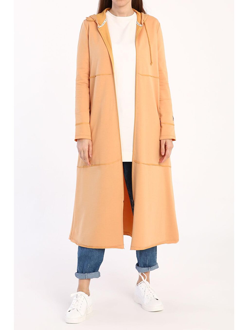 Açık Sarı Pamuklu Kapüşonlu Hırka-1