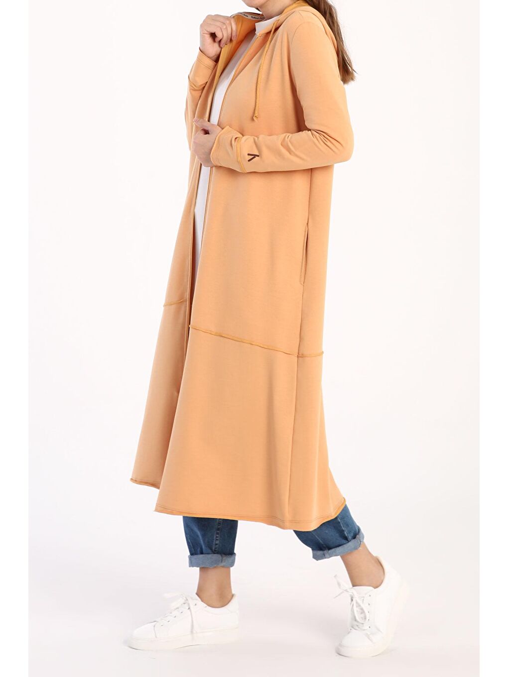 Açık Sarı Pamuklu Kapüşonlu Hırka-2