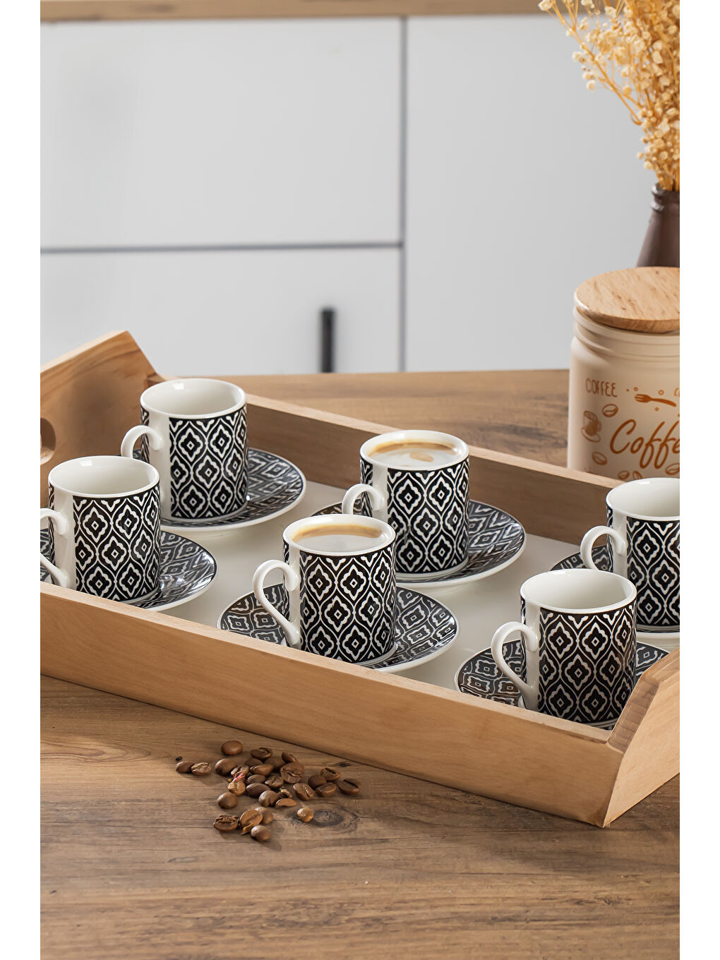 Siyah Yx05 Desenli Porselen Fincan Takımı - Türk Kahvesi 6 Kişilik 90 Cc