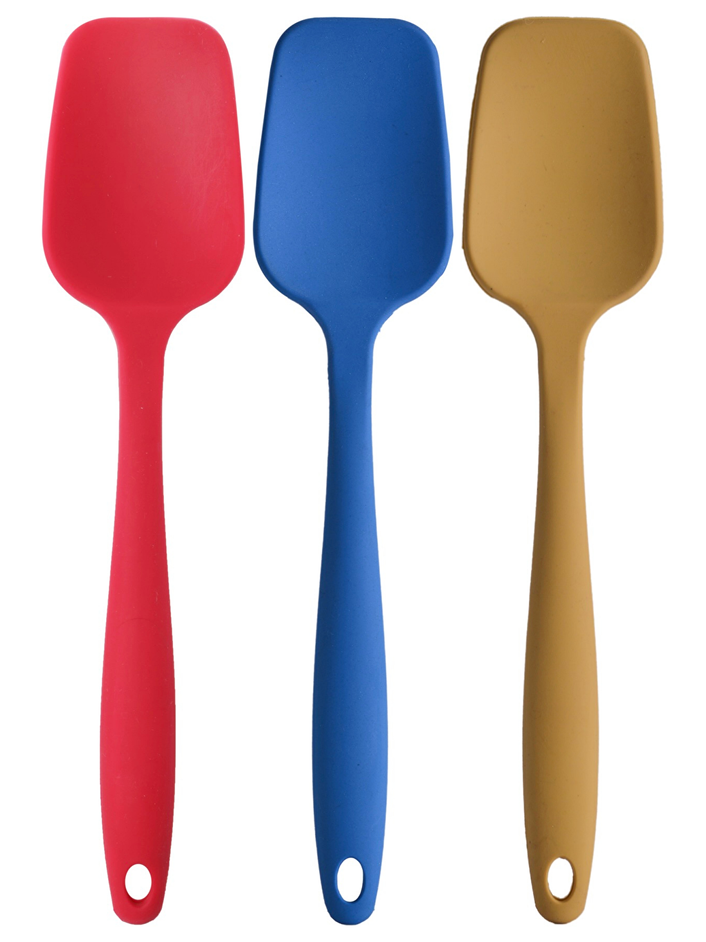 Kitchen Design Lab Büyük Boy Yanmaz Yapışmaz Sarı Mavi Kırmızı Silikon Düz Spatula Servis Seti 3 Adet
