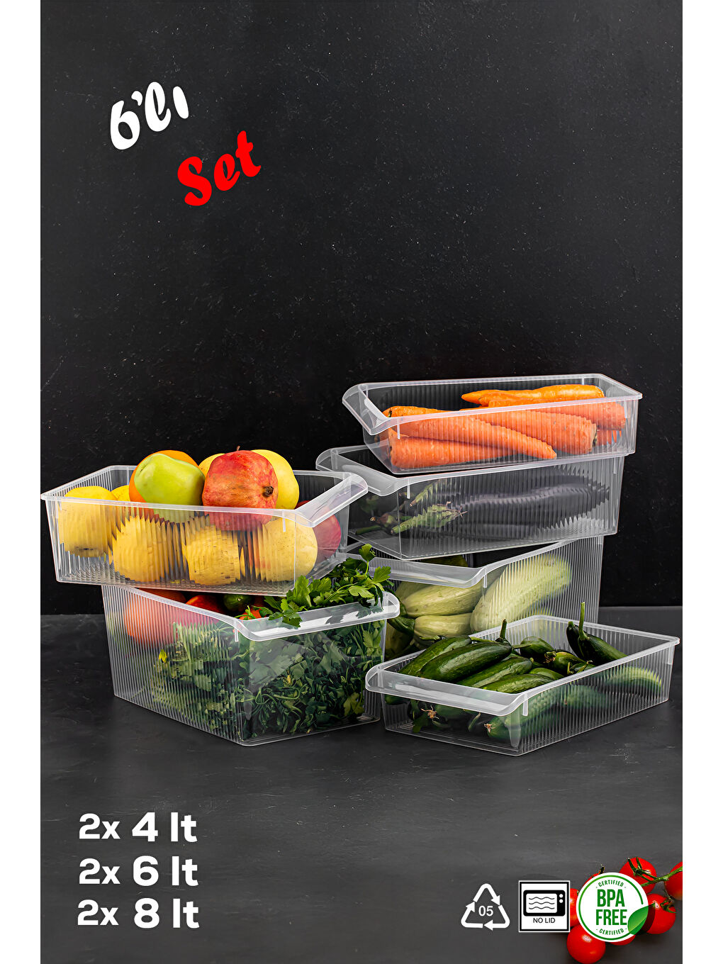 Beyaz 6 Adet Dolap İçi ve Buzdolabı İçi Düzenleyici Banyo Mutfak Organizeri 4*6*8 Litre 20x32x14 cm