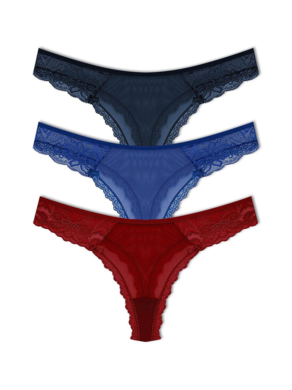 Lacivert Tül Dantel Tanga Kadın Külot 3'Lü