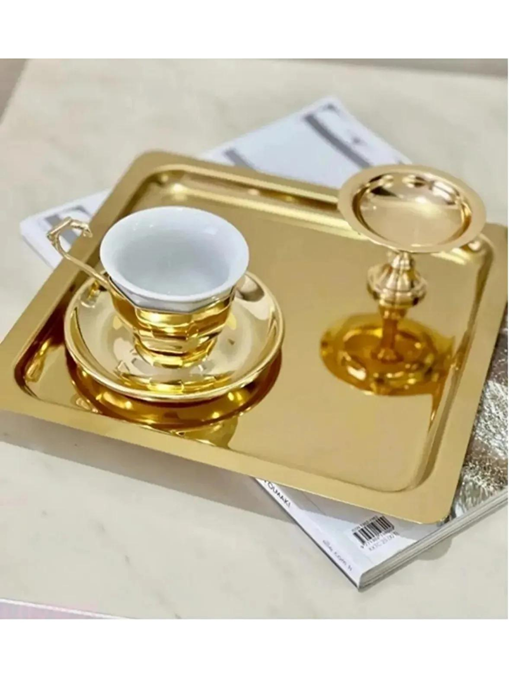 Sarı Paslanmaz Çelik Gold Renk Sunum Tepsisi 21 x21 cm 2 Adet-3