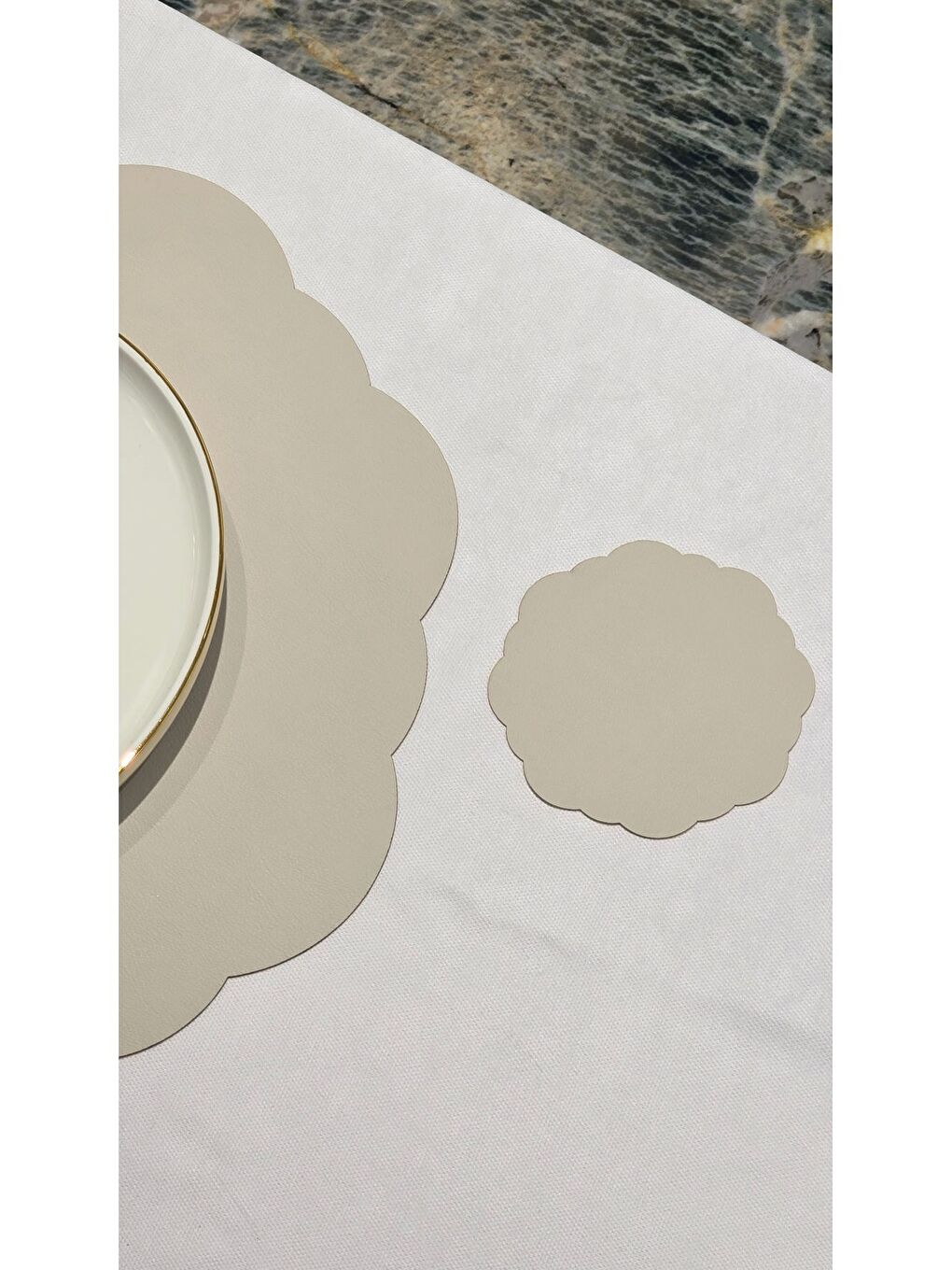 Bej Deri Amerikan Servis Supla Placemats Dalga model bej 2 Kişilik 4 Parça-1