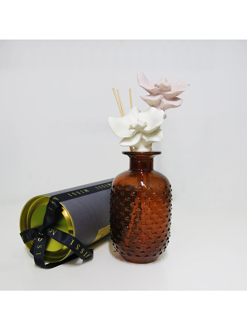 Özel Kutulu Kahverengi Kabartmalı Şişe Dark Amber Oda Kokusu Hediye Seti-1