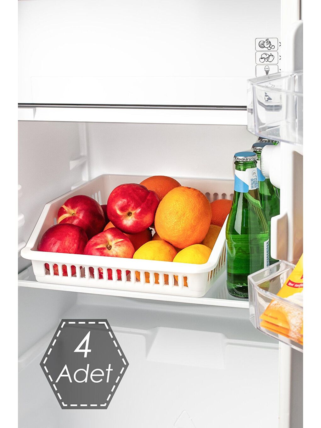 Beyaz Org-25 4 lü Çok Amaçlı Buzdolabı İçi Düzenleyici Sebze Meyve Organizer Sepet