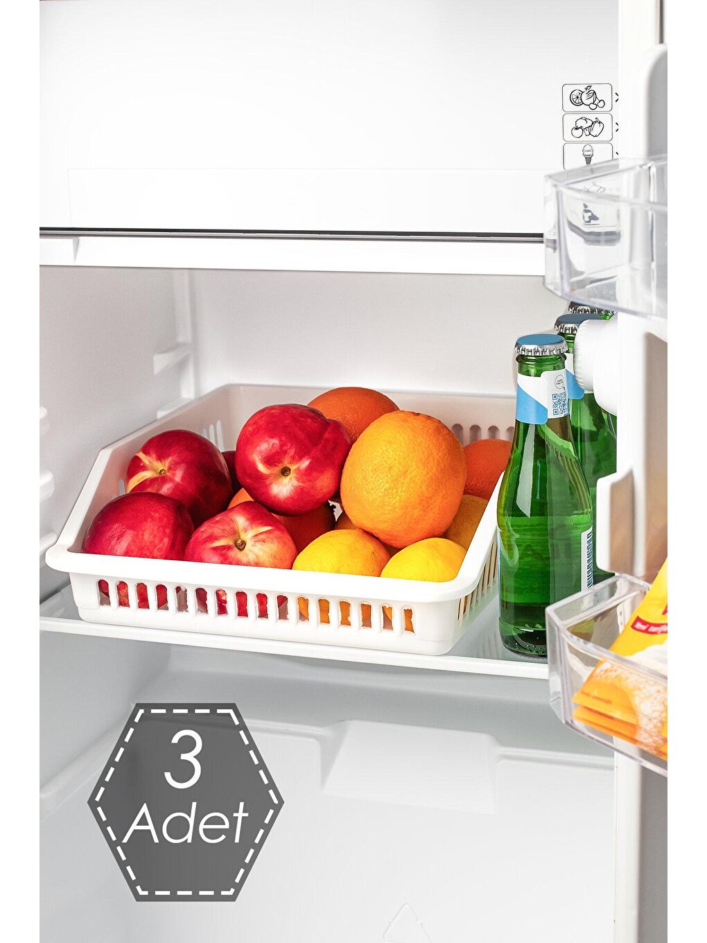 Beyaz Org-25 3 lü Çok Amaçlı Buzdolabı İçi Düzenleyici Sebze Meyve Organizer Sepet