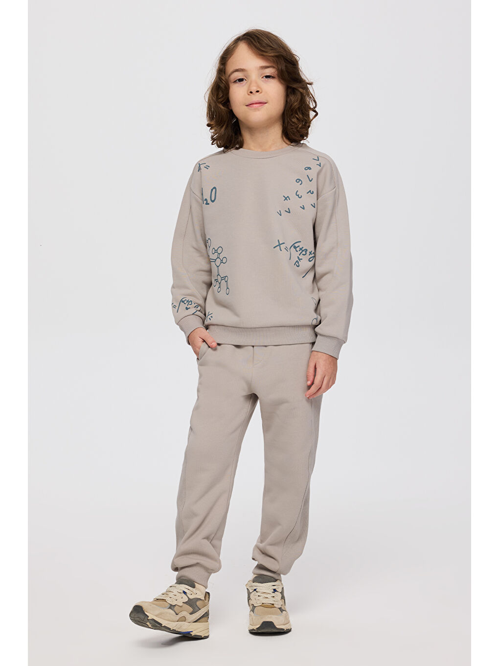 Bej Erkek Çocuk Baskılı Taş Sweatshirt