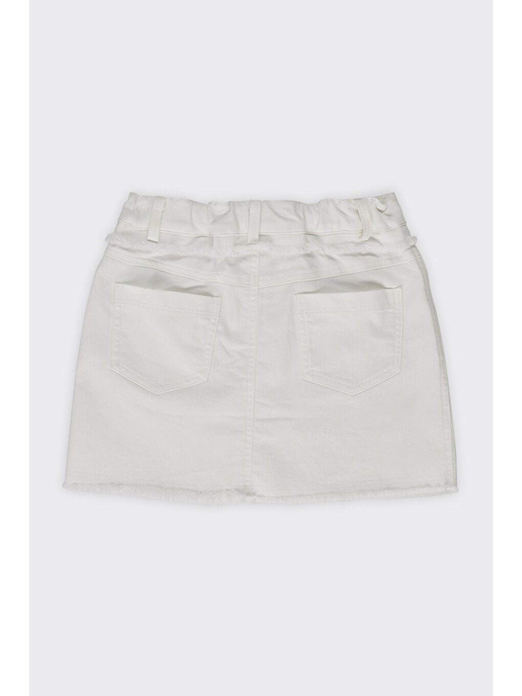 Kız Çocuk Düğmeli Beyaz Etek-1