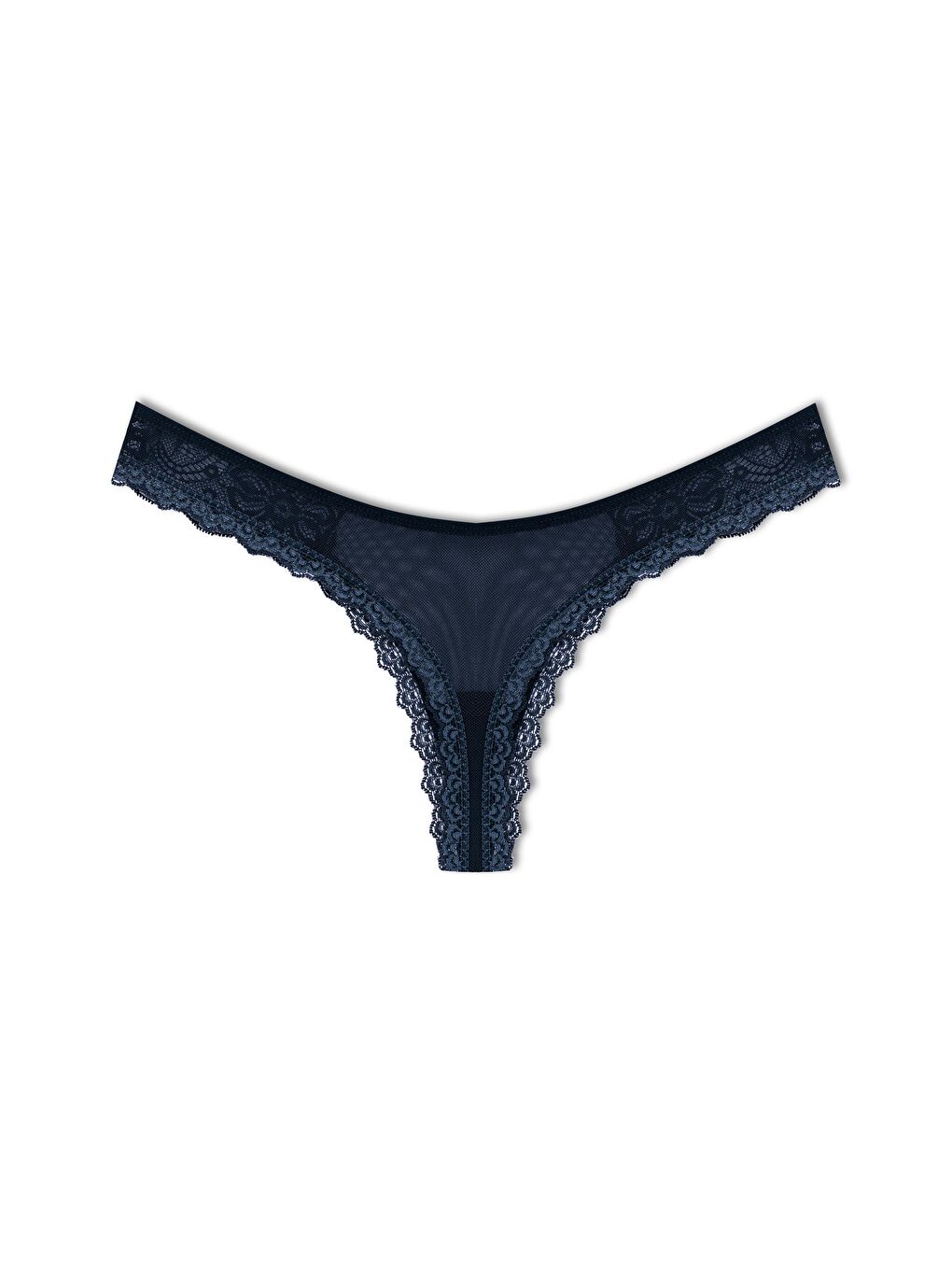 Lacivert Tül Dantel Tanga Kadın Külot 3'Lü-5