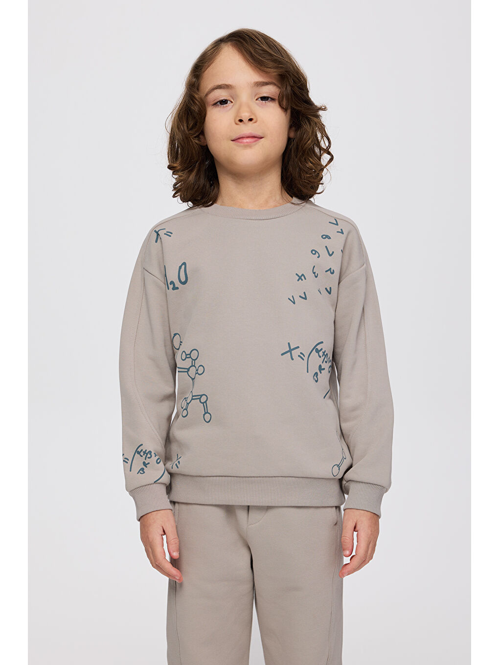 Bej Erkek Çocuk Baskılı Taş Sweatshirt-3