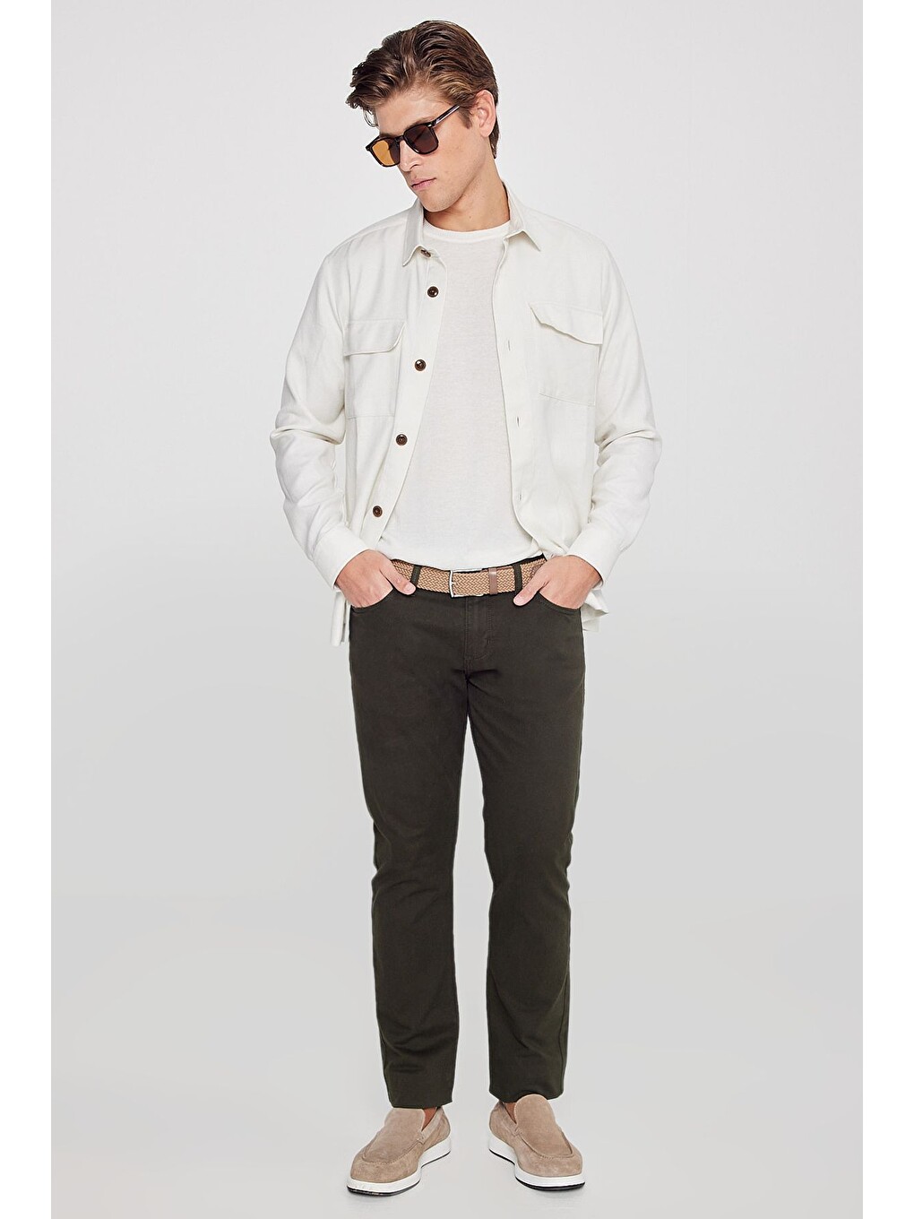 Erkek Haki Slim Fit Dar Kesim 5 Cep Pamuklu Esnek  Chino Pantolon