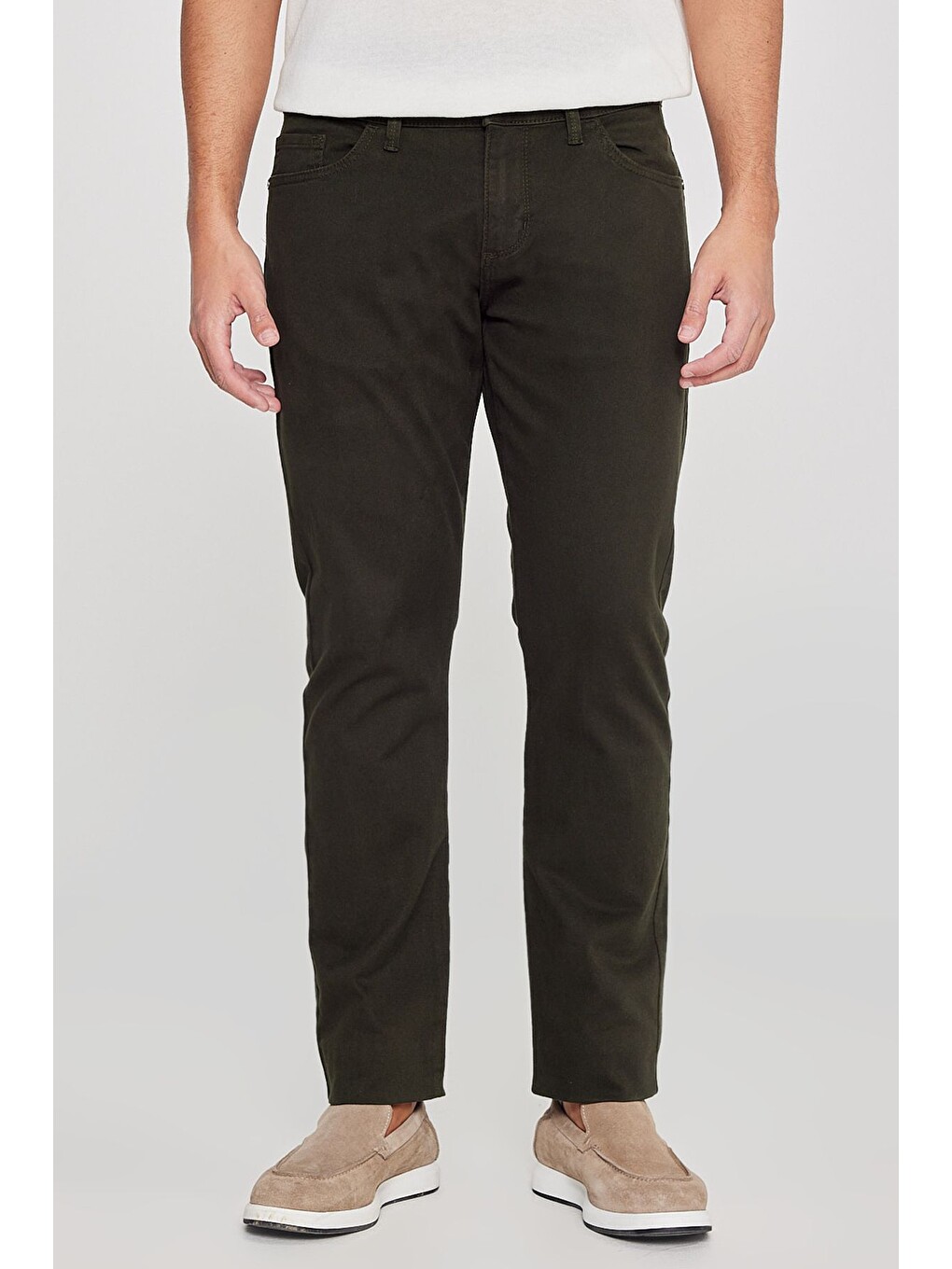 Erkek Haki Slim Fit Dar Kesim 5 Cep Pamuklu Esnek  Chino Pantolon-1