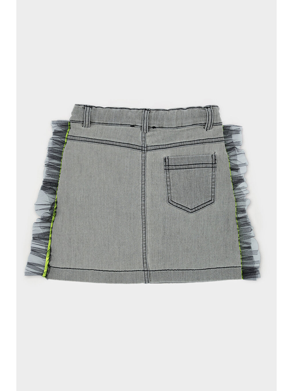 Kız Çocuk Tül Detaylı Gri Jean Etek-4