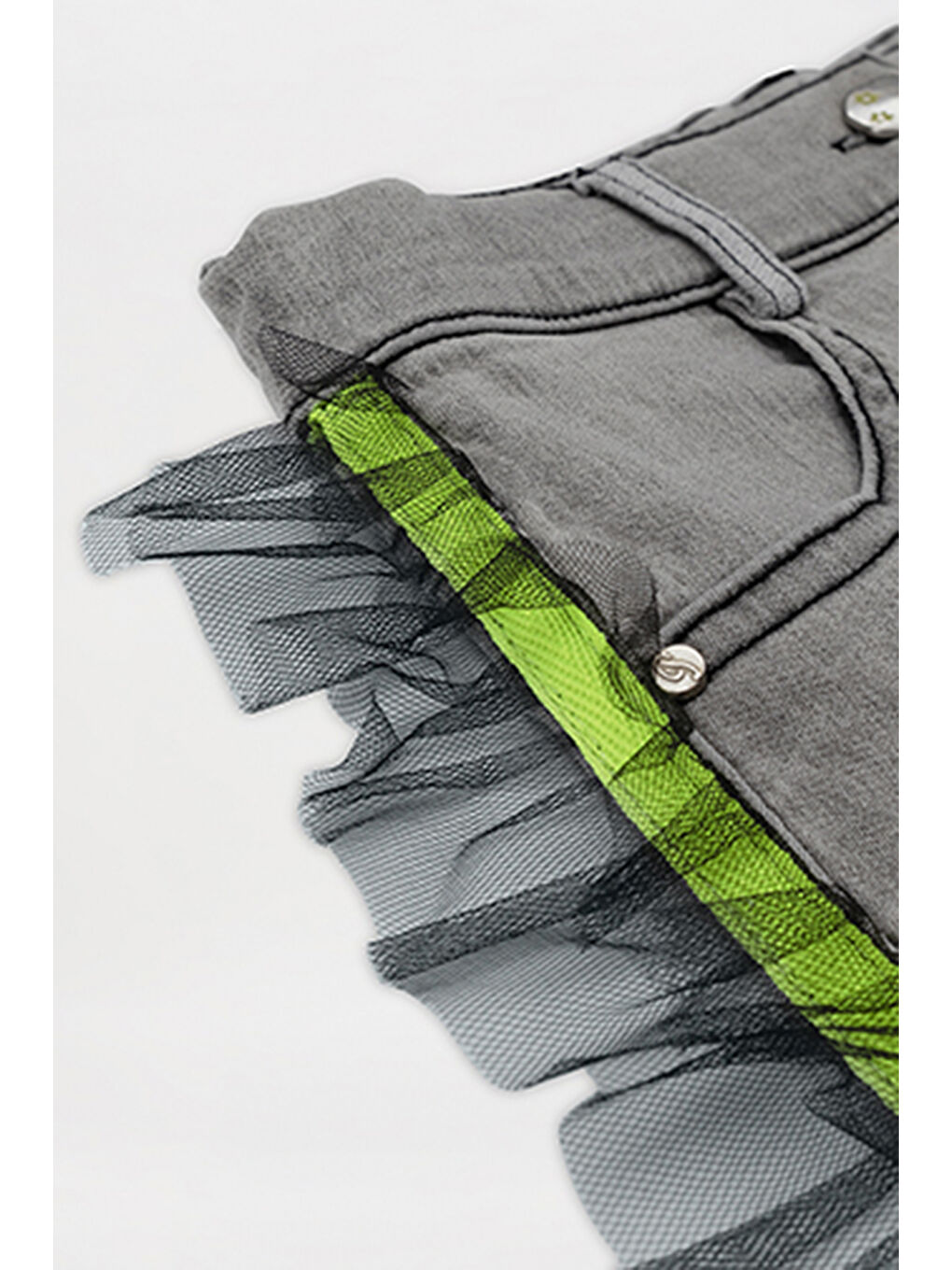 Kız Çocuk Tül Detaylı Gri Jean Etek-5