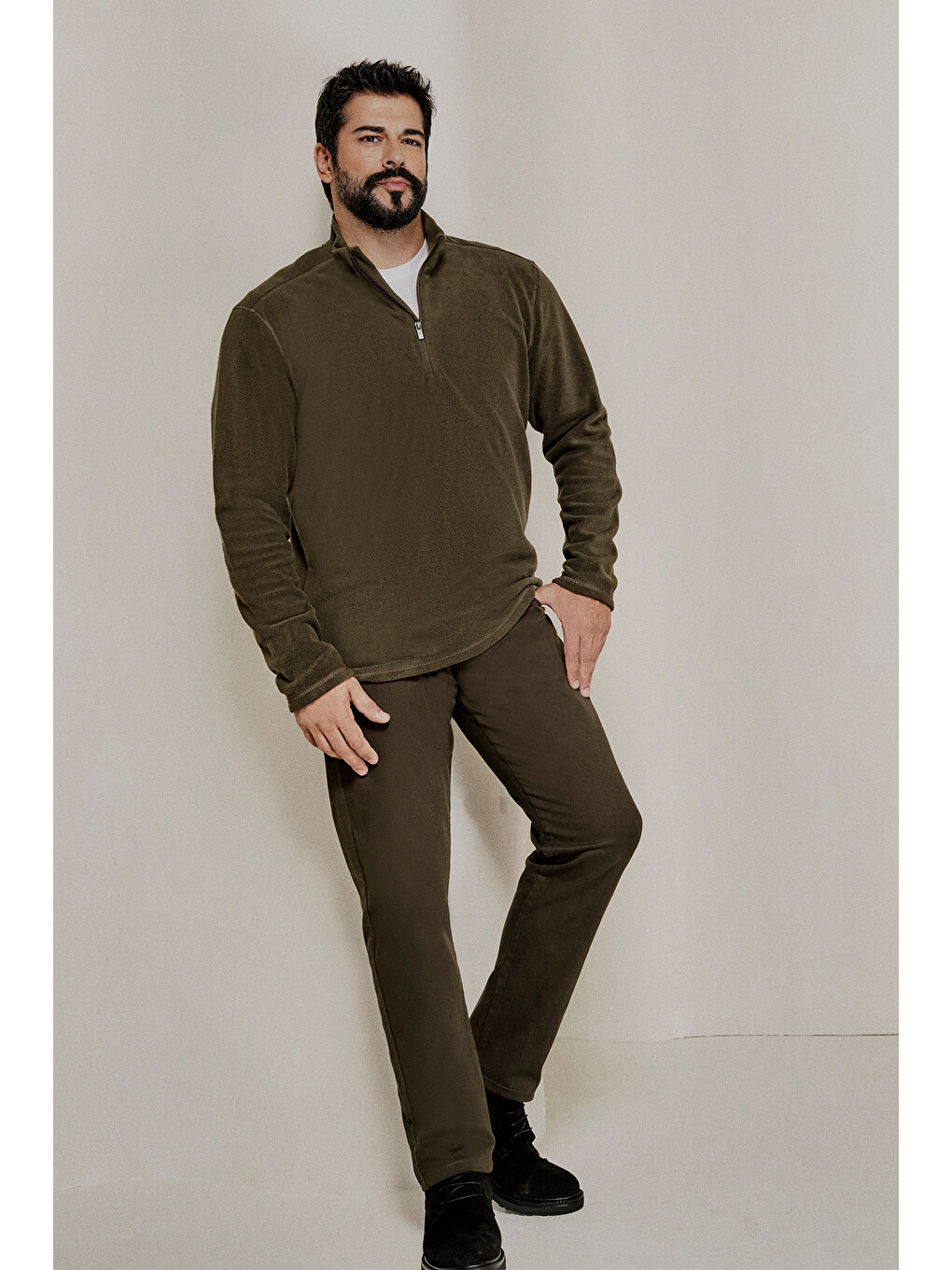 Erkek Haki Slim Fit Dar Kesim 5 Cep Pamuklu Esnek  Chino Pantolon-4