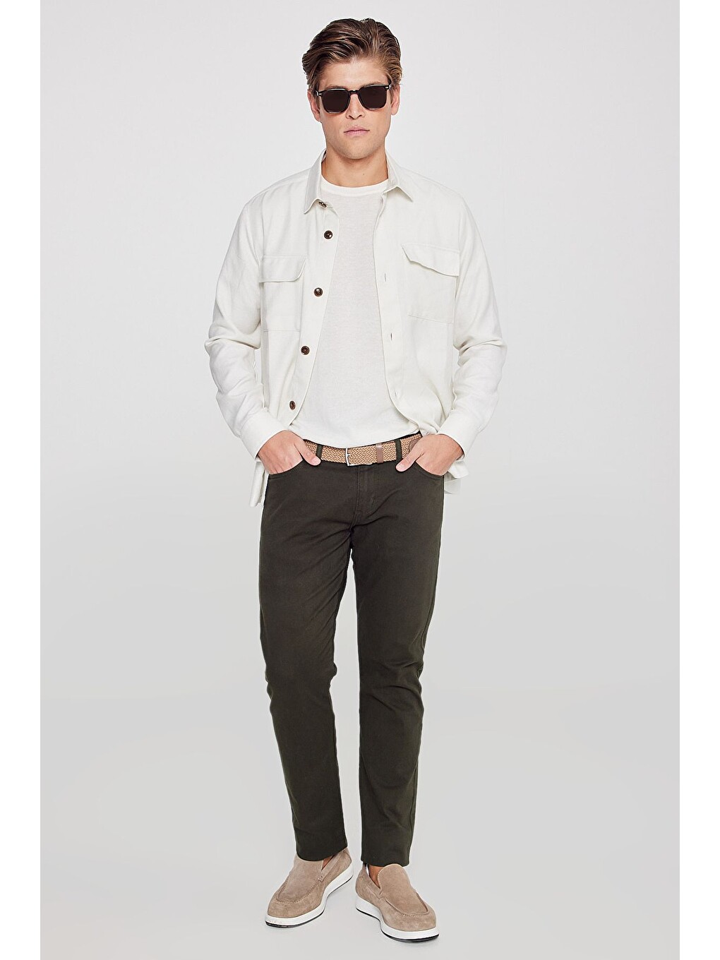 Erkek Haki Slim Fit Dar Kesim 5 Cep Pamuklu Esnek  Chino Pantolon-6