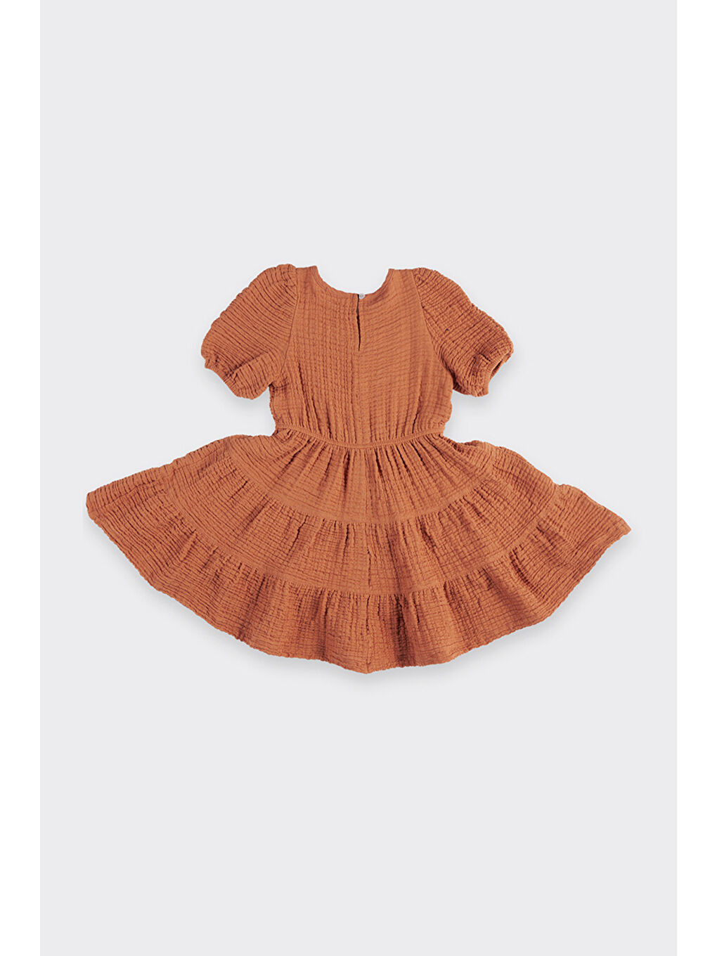Kahverengi Kız Çocuk Özel Dokulu Kiremit Elbise-1