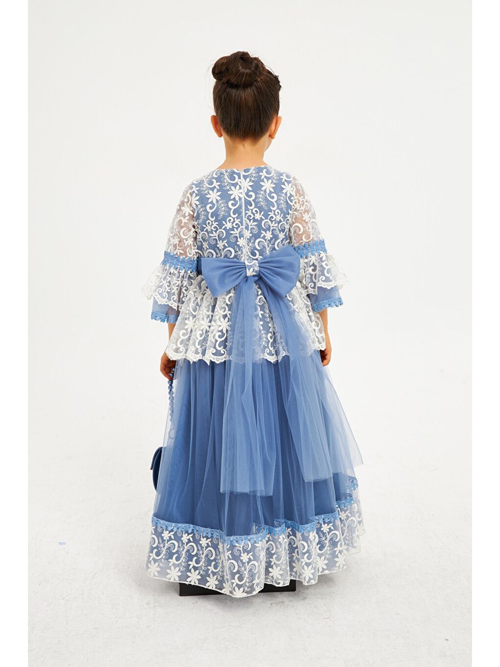 İndigo Kopanakili Taçlı Çantalı Çiçekli Abiye-2