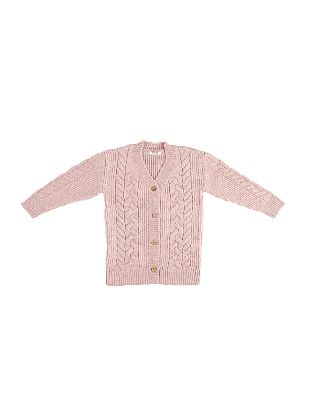 Pembe Kız Çocuk Düğmeli Pudra Triko Hırka