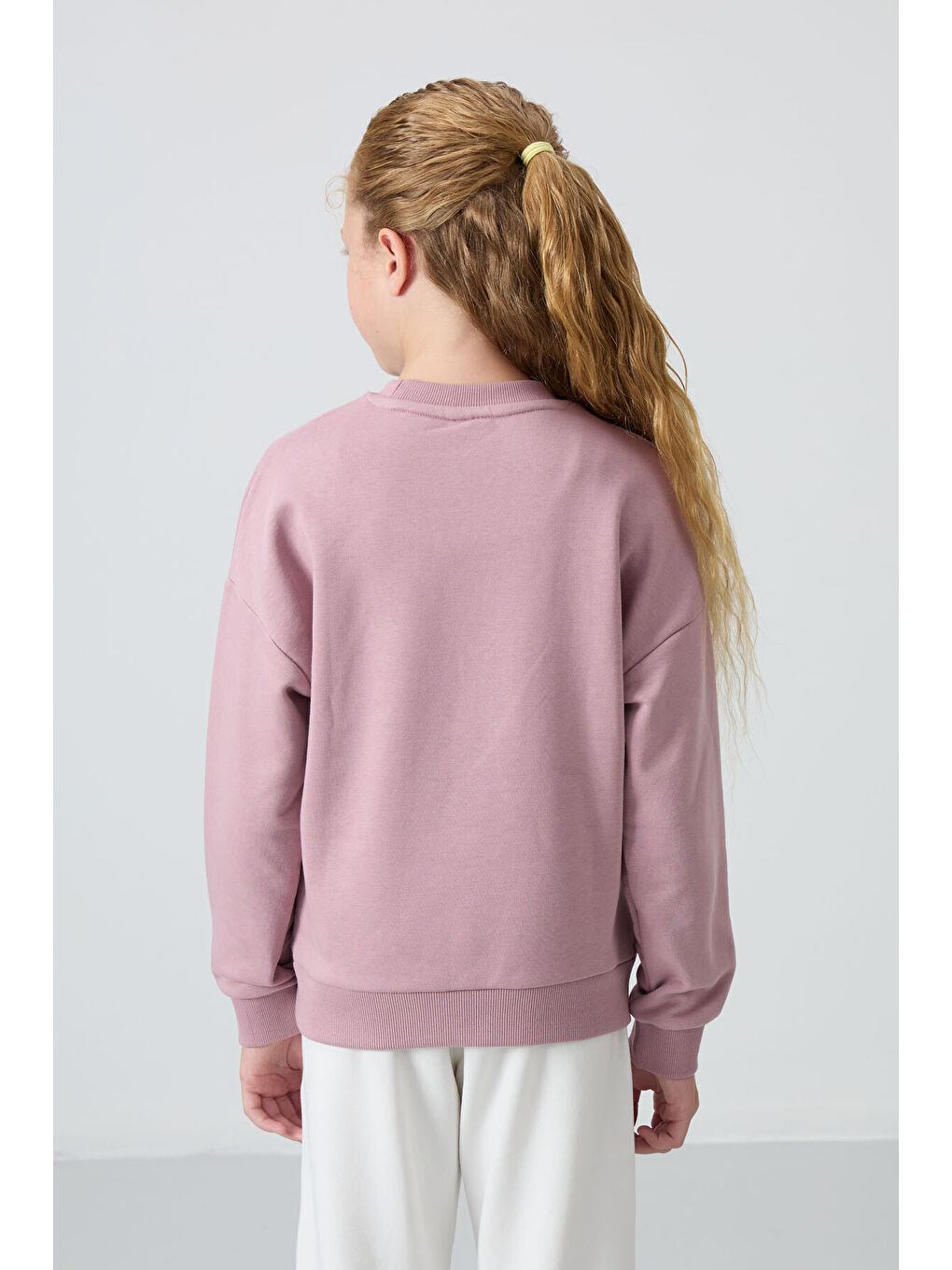 Pembe Gül Kurusu Pamuklu İçi Tüylü Yumuşak Dokulu Oversize Nakışlı Kız Çocuk Sweatshirt - 75150-3