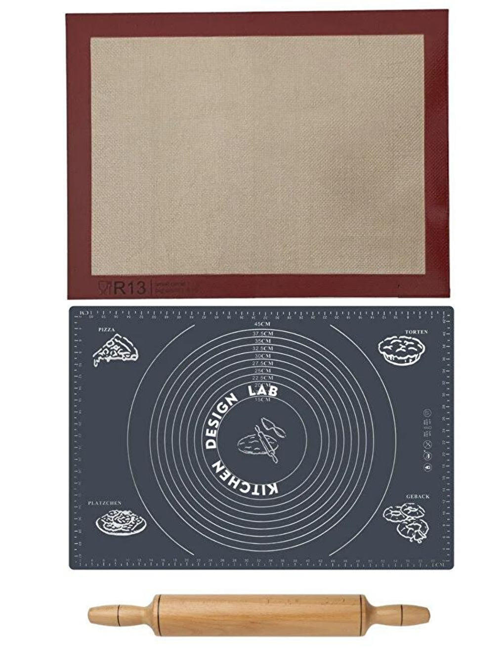 1. Sınıf Hamur Pişirme Altlığı Ölçülü Hamur Açma Matı 45 X 65 Cm Gri, Ahşap Sabit Merdane