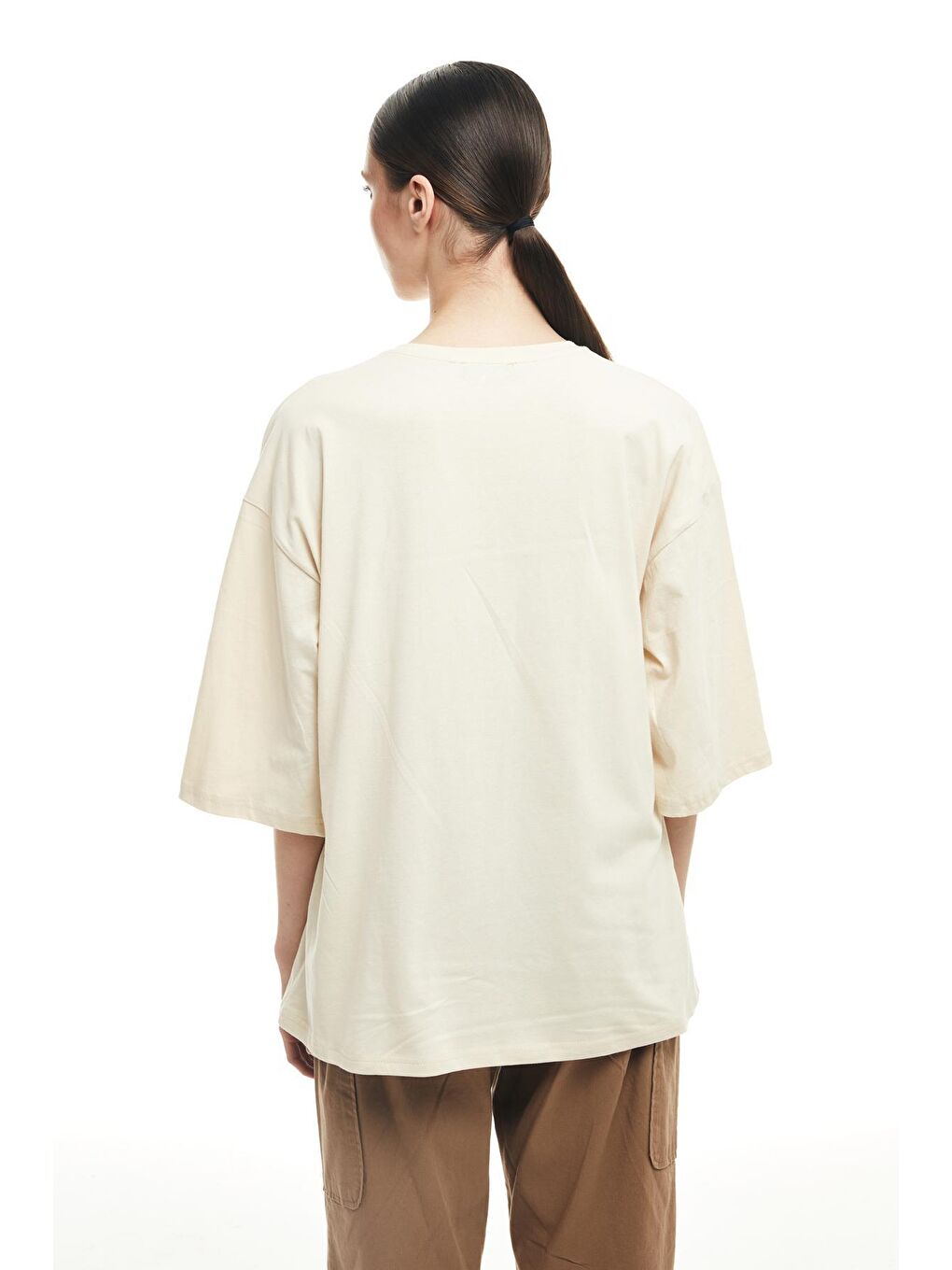Truvakar Kol Basic Oversize Tişört Bej-3